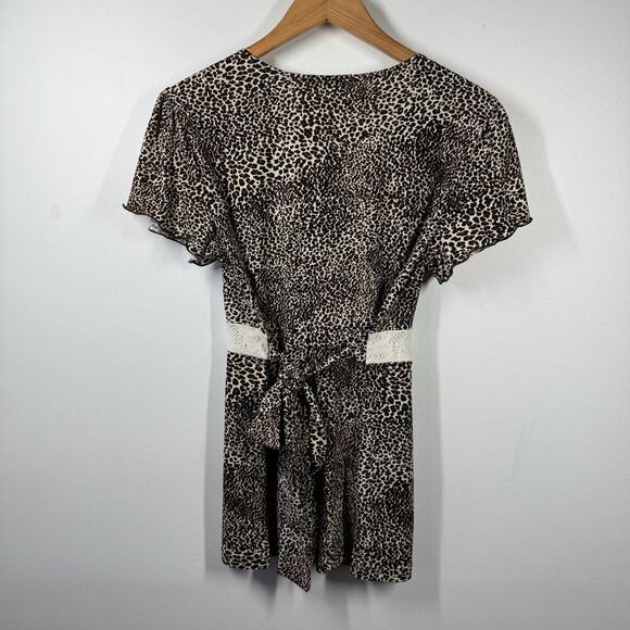 Susan Lawrence Blouse Women L Leopard Lace Babydoll Tie Y2K Bratz Spice Girl - Picture 2 of 9